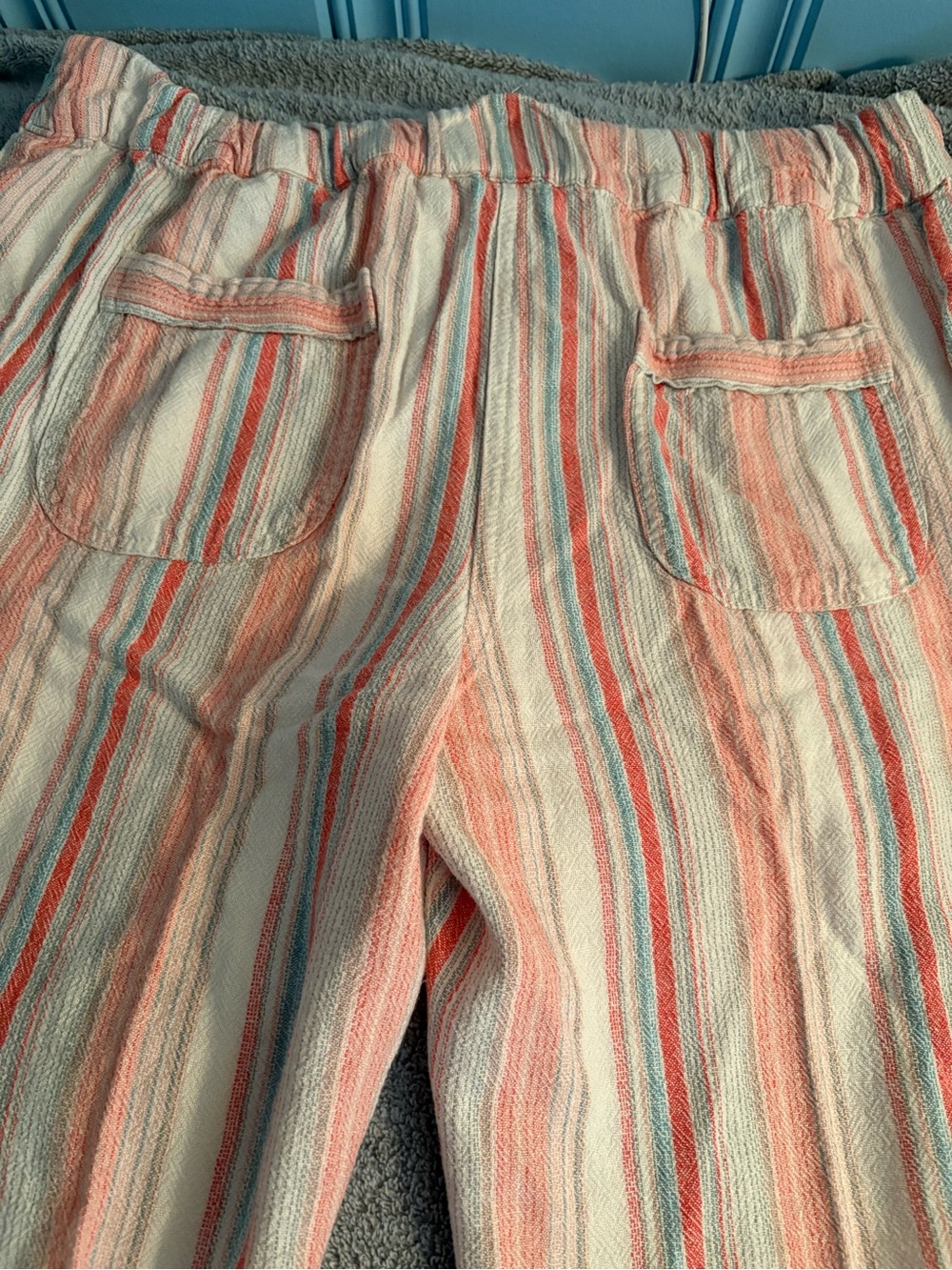 Per Se Striped Linen Blend Wide Leg Pants Medium Beachy Coastal Coral Boho - Picture 10 of 10